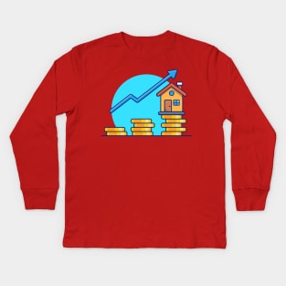 House With Gold Coin Statistic Cartoon (2) Kids Long Sleeve T-Shirt